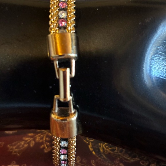 Vintage Goldtone Rope Chain Red Clear Rhinestone Bracelet 6” - Picture 4 of 5